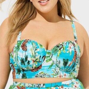 Plus Size Turquoise Tropical Underwire Swim Top